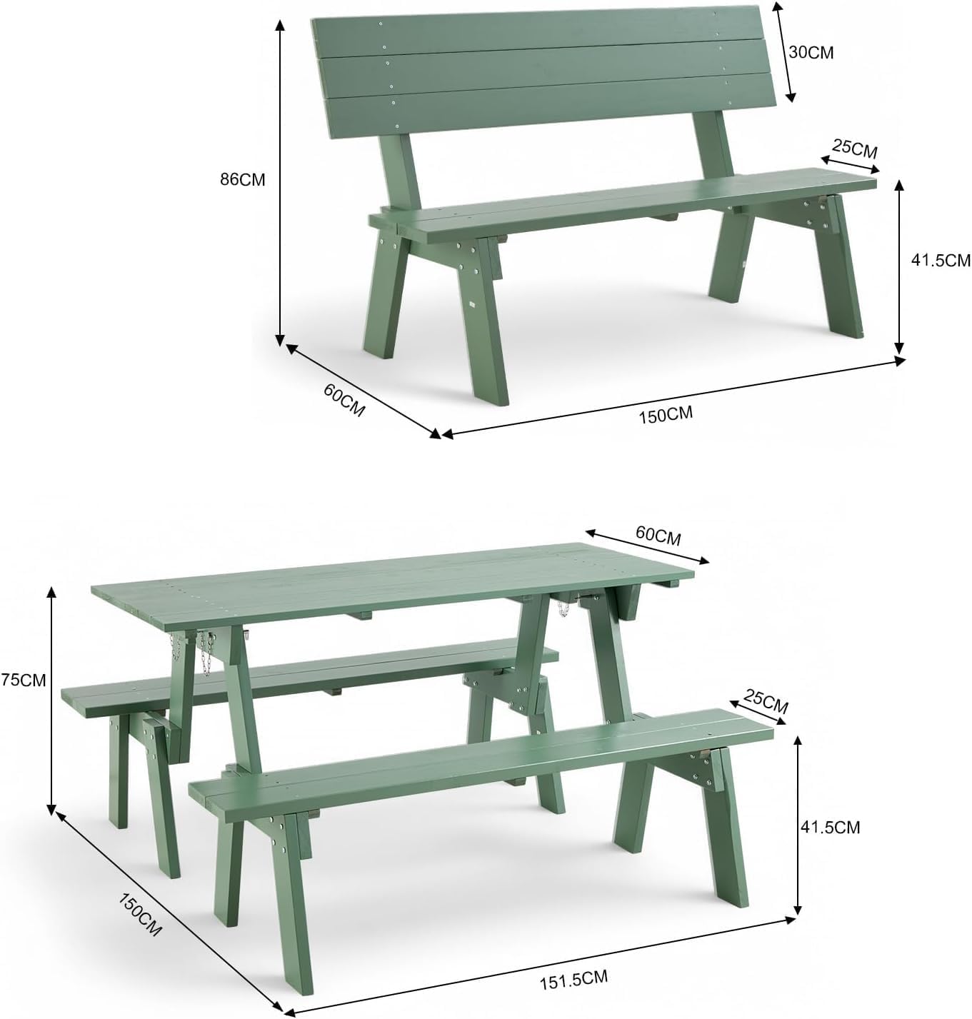 3 in 1 Wooden Picnic Table Bench Set Convertible Folding Garden