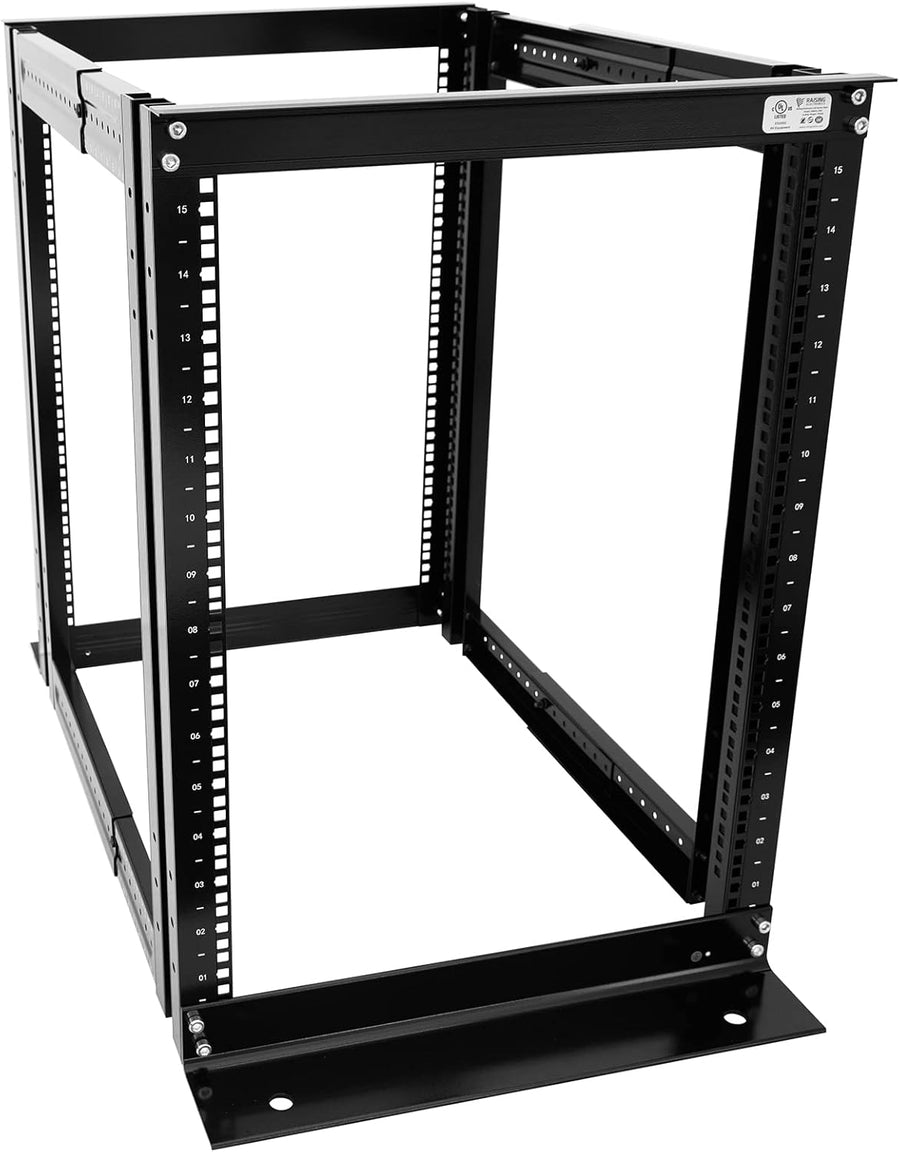 15U 4 Post Open Frame Server Rack Adjustable Depth