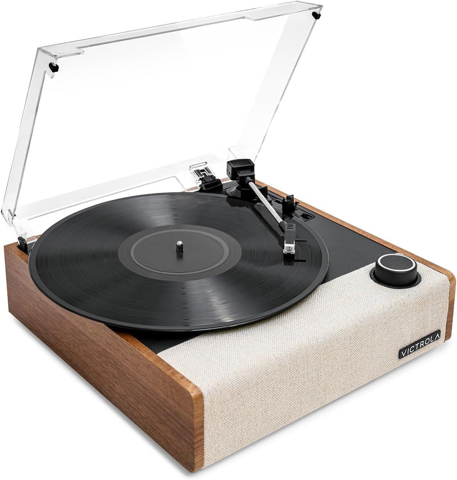 Oak Record Player With Speakers Bluetooth 3 Speed