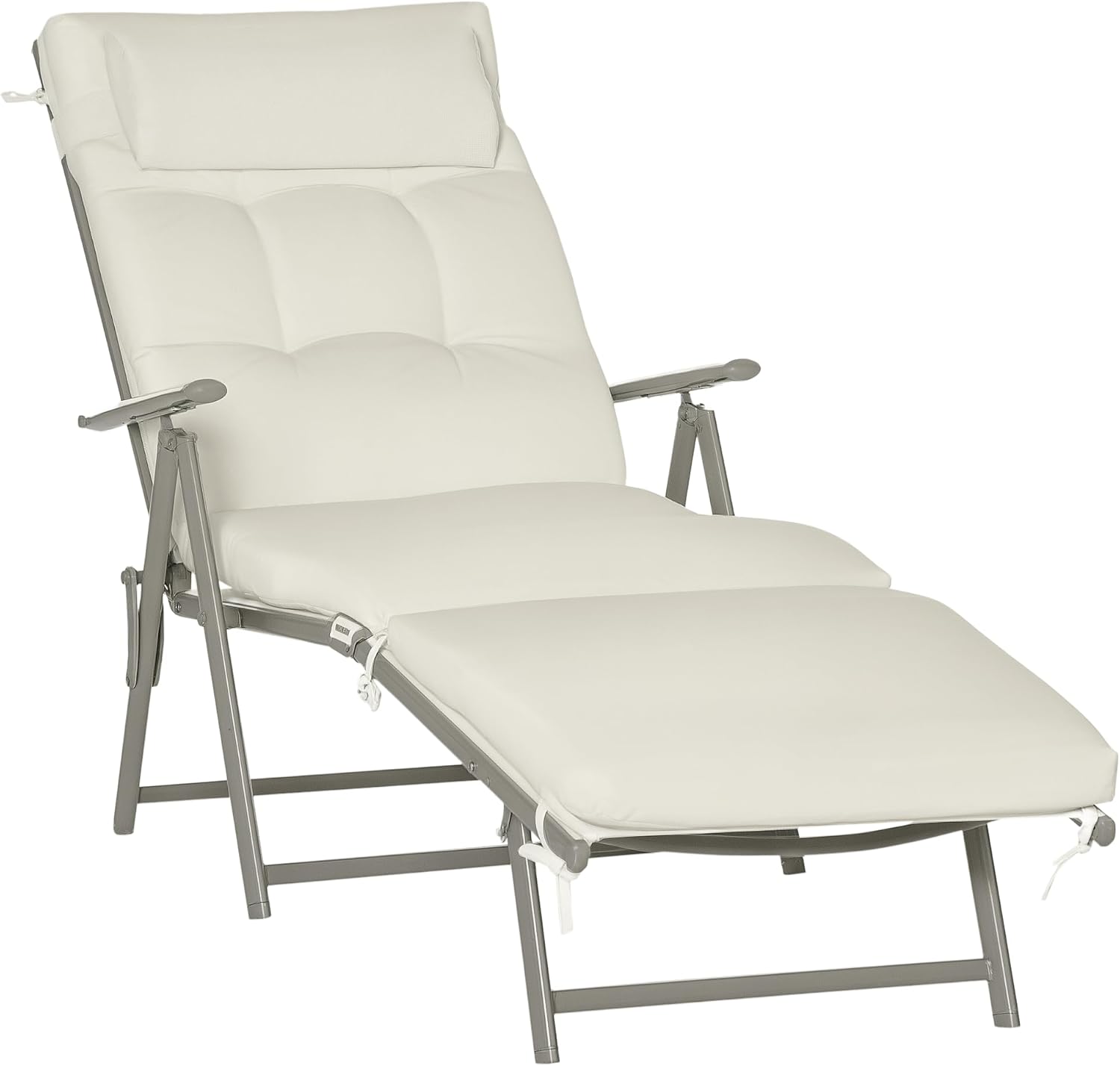 7 Level Folding Sun Lounger Recliner Cream White