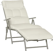 7 Level Folding Sun Lounger Recliner Cream White