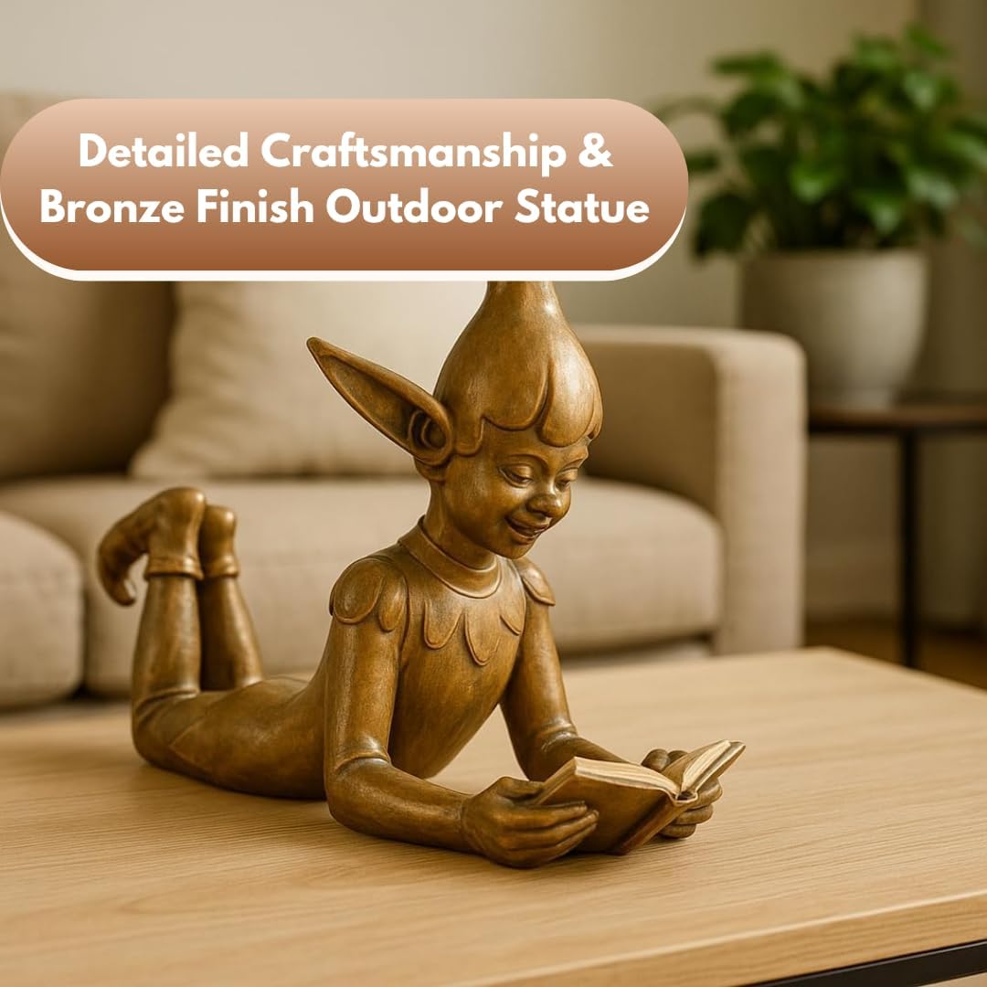Elf Garden Statue Bronze Effect Resin Ornament Outdoor Decor