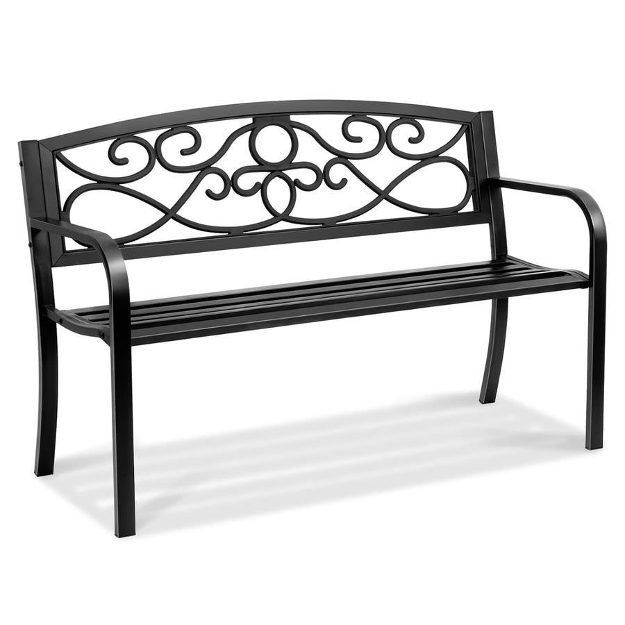 Metal Garden Bench 50in Outdoor Patio Seat with Backrest Armrests