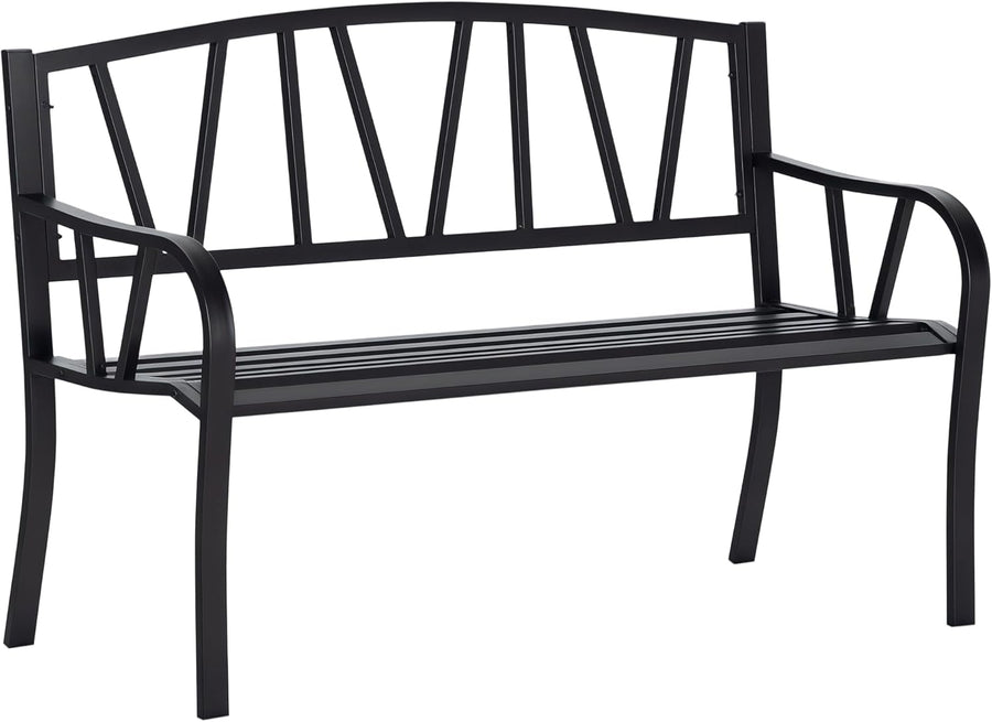 2 Seater Metal Garden Bench Outdoor Patio Loveseat Chair Black