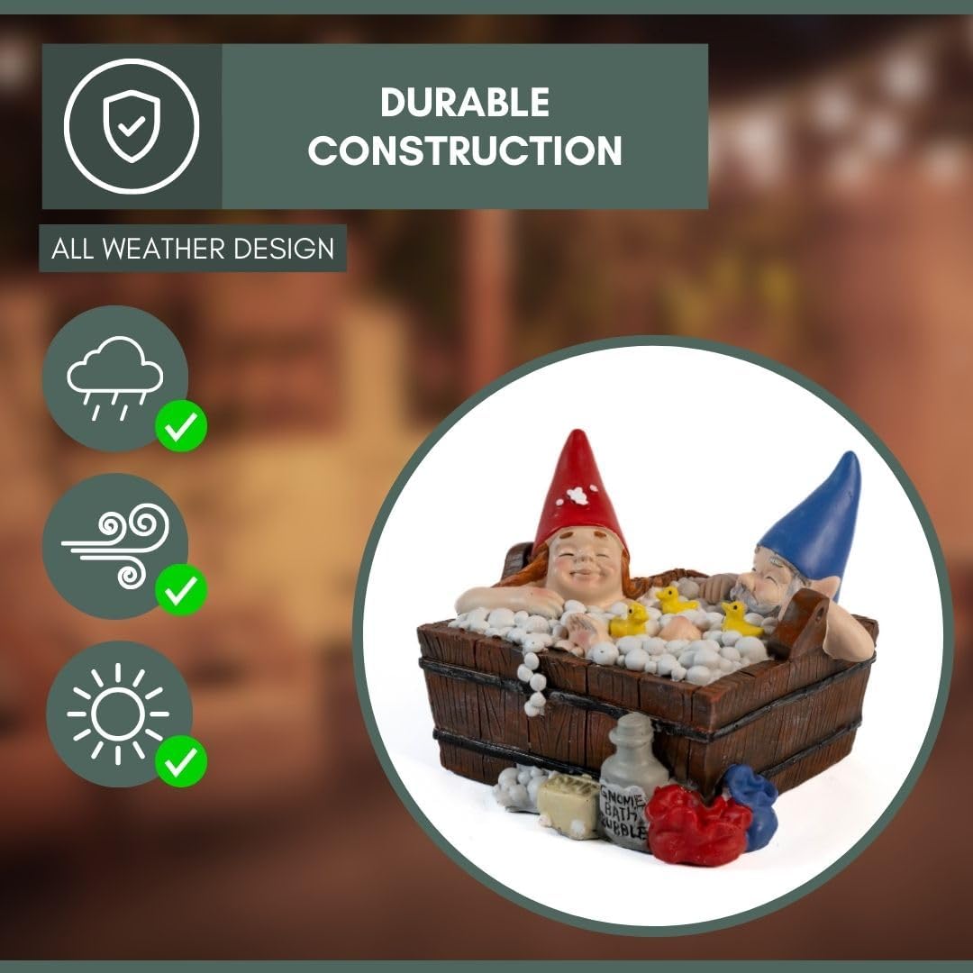 Solar Gnome Hot Tub Statue Funny Garden Decor LED Resin