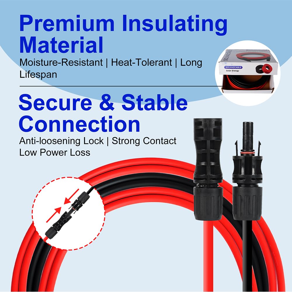 15M Solar Panel Extension Cable MC4 Waterproof 4mm Red Black