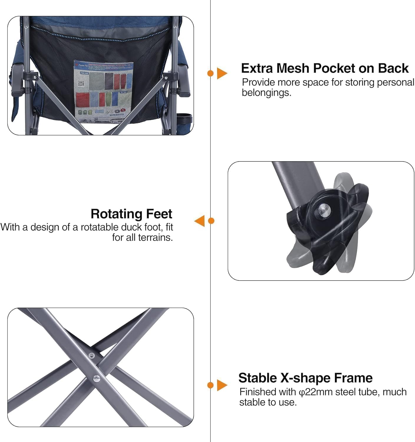 Oversized Folding Camping Chair 200kg Heavy Duty Blue