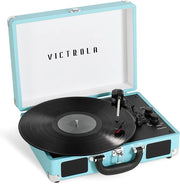 Portable Suitcase Record Player 3 Speed Turquoise Bluetooth