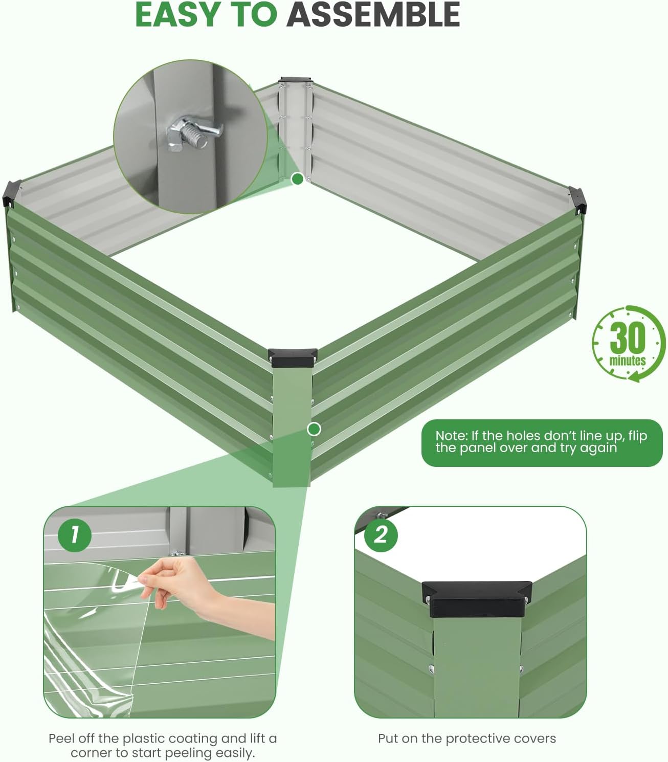Set of 2 Metal Raised Garden Beds 120x120cm Olive Green