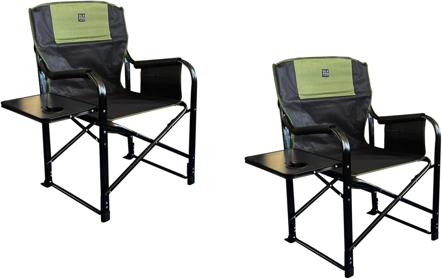 2 Pack Directors Camping Chairs with Table Green