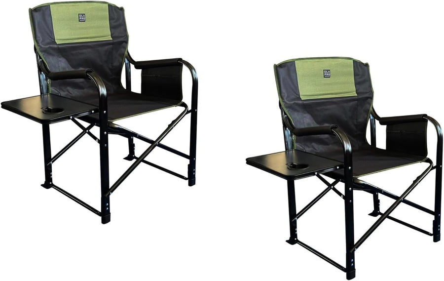 2 Pack Directors Camping Chairs with Table Green