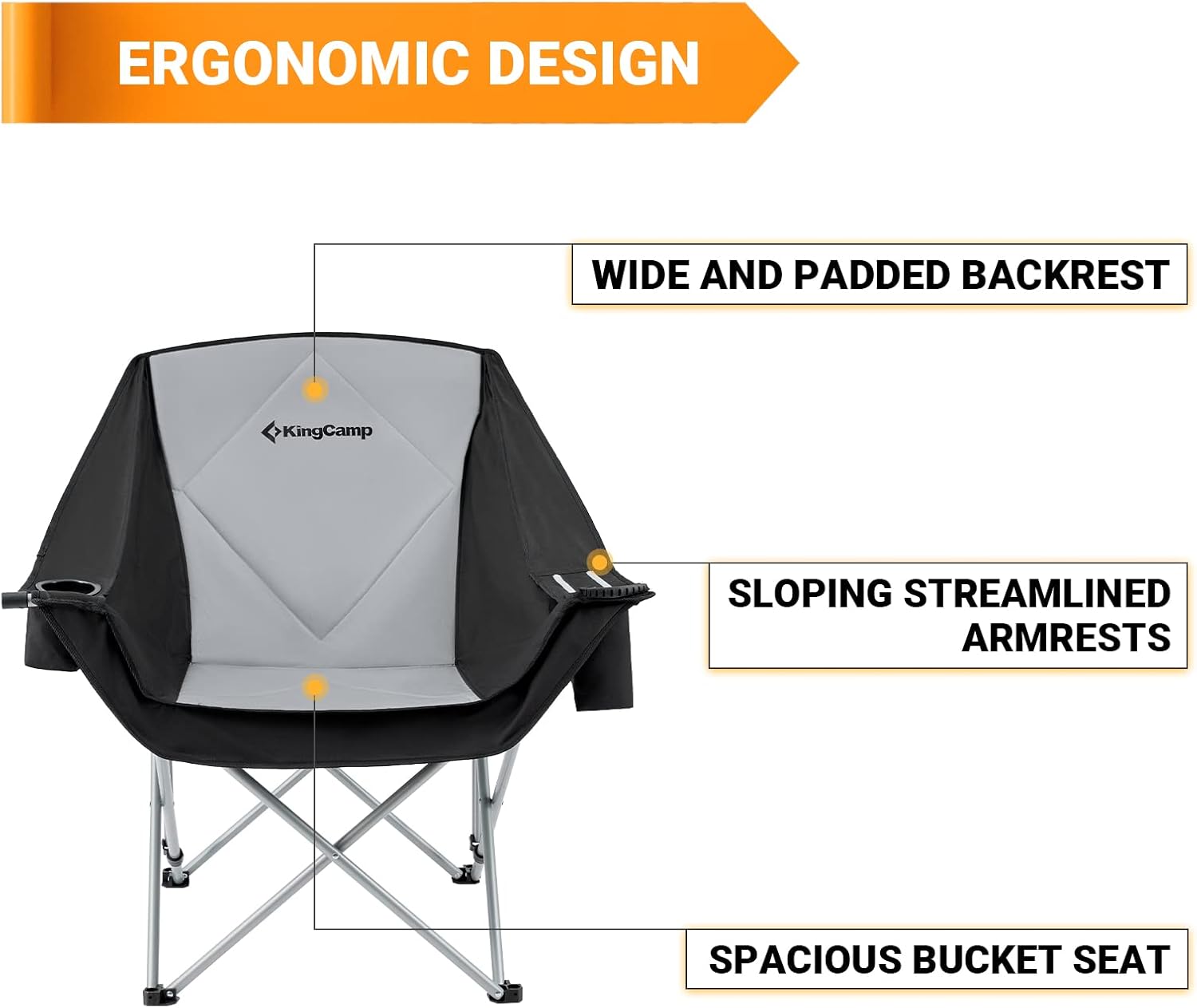 Oversized Moon Camping Chair 136KG Black Grey