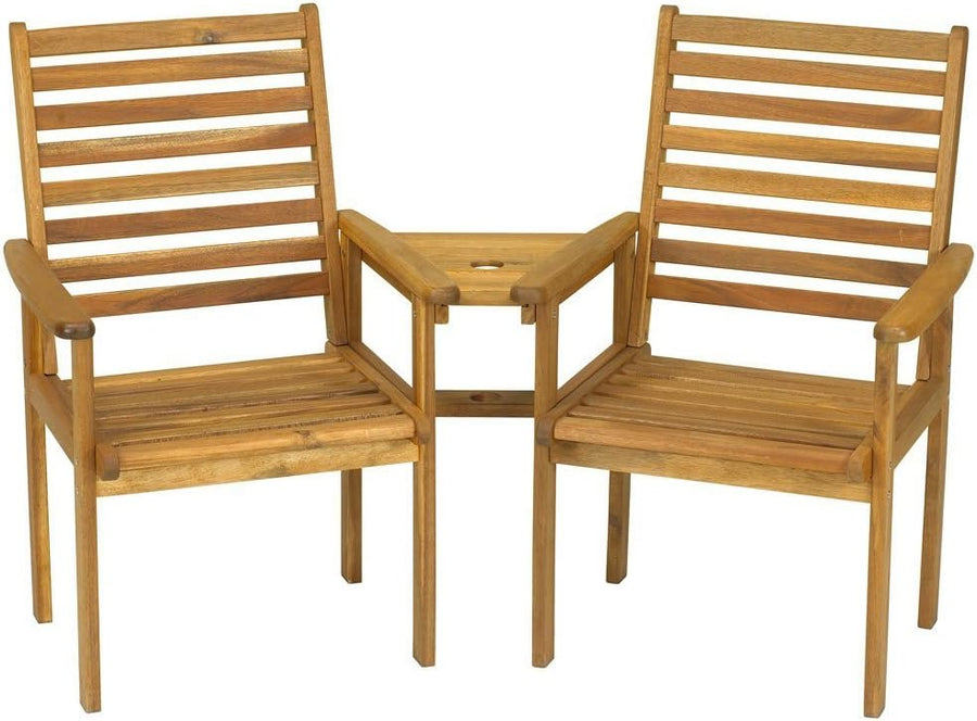2 Seater Wooden Companion Garden Bench w/Table Parasol Hole