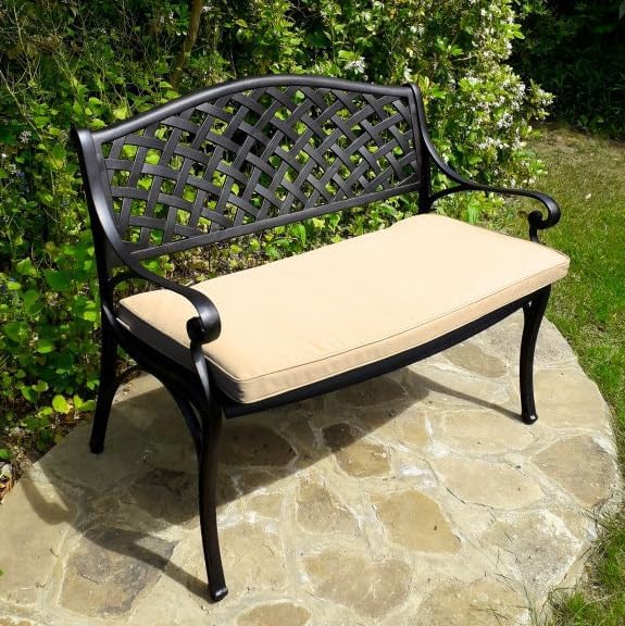 Cast Aluminium Garden Bench 2 Seater Outdoor Patio Seat Cushion