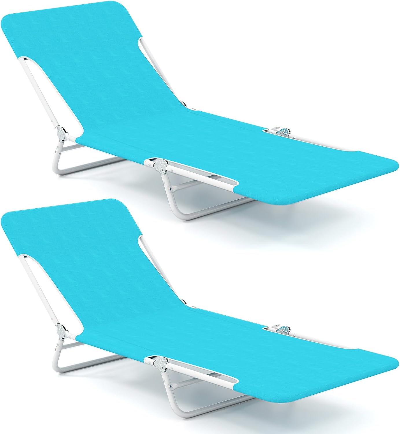 2 Folding Sun Loungers 5 Position Reclining Beach Chairs Blue