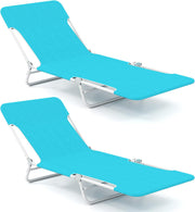 2 Folding Sun Loungers 5 Position Reclining Beach Chairs Blue