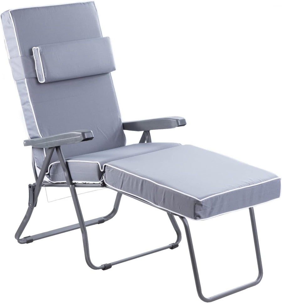 Luxury Garden Sun Lounger with Cushion 5 Position Grey