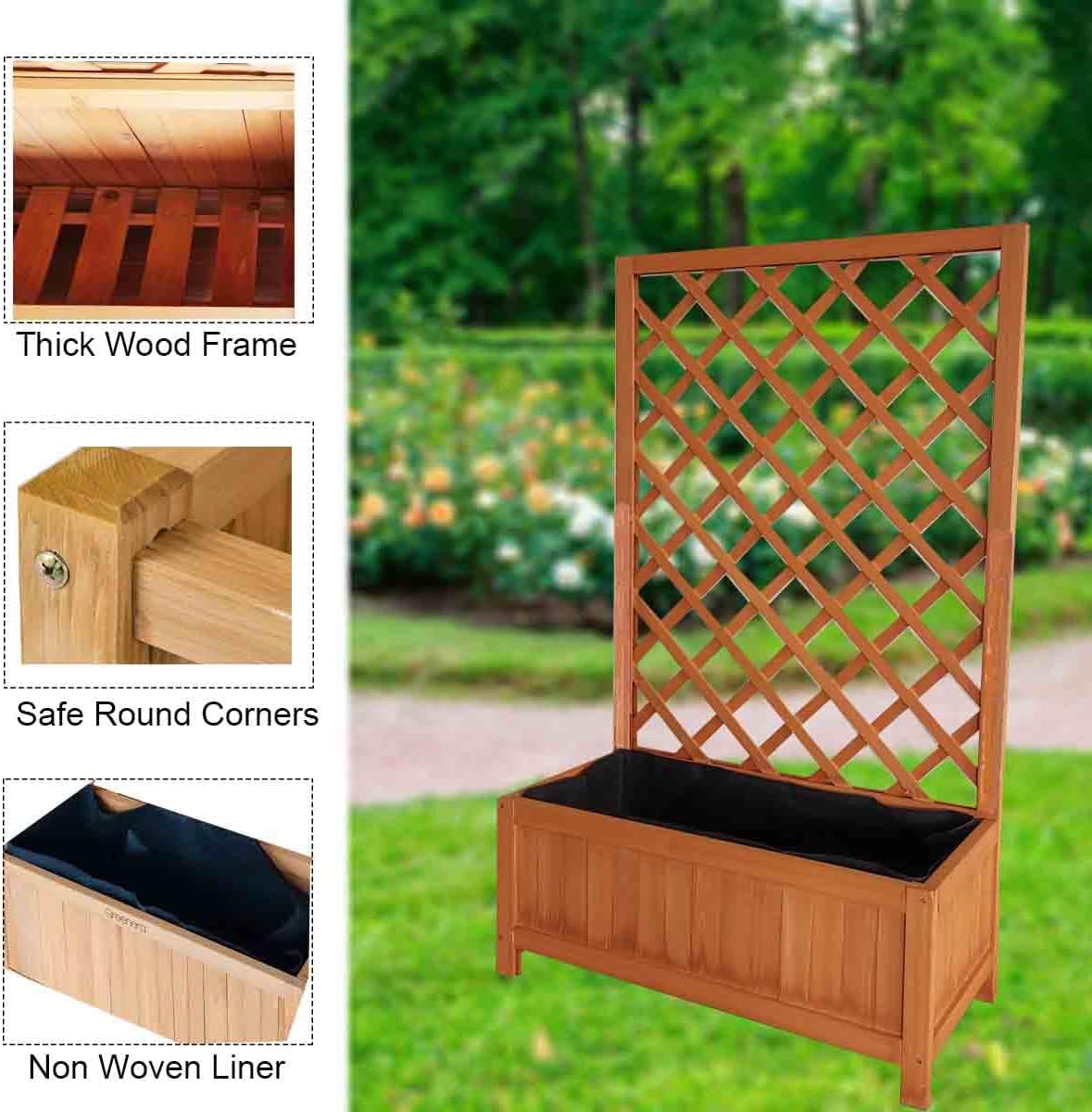 Large Wooden Planter with Trellis 135cm Garden Raised Bed Box
