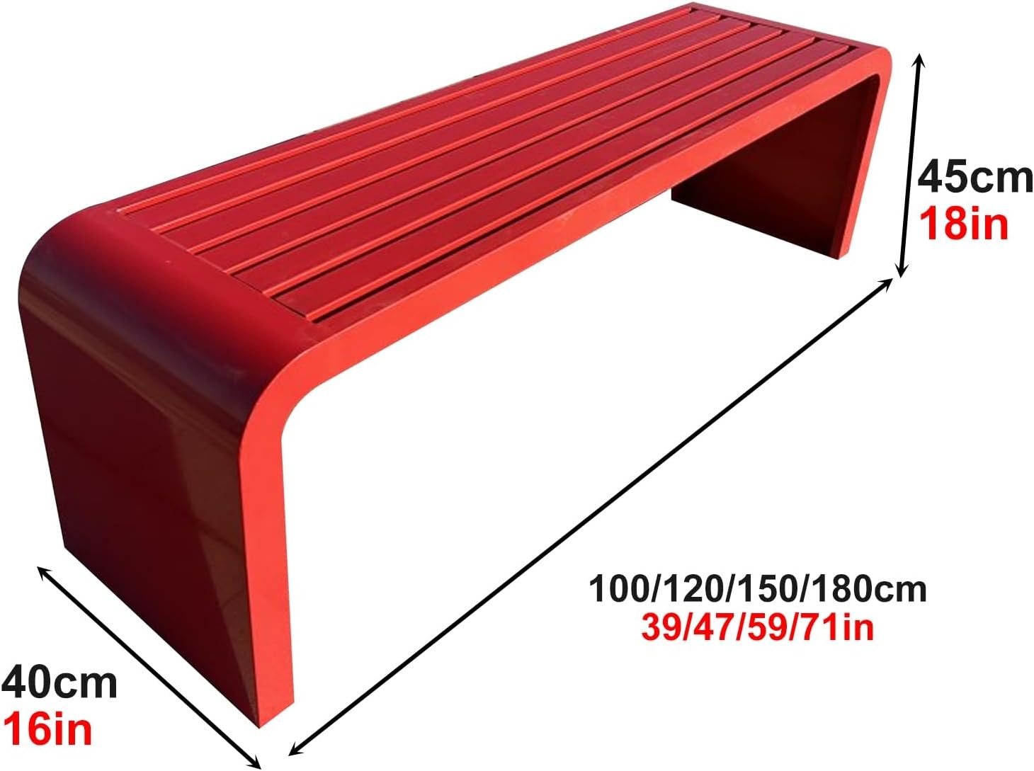 Red Metal Garden Bench 100cm Outdoor Park Patio Seat 2-3 Seater