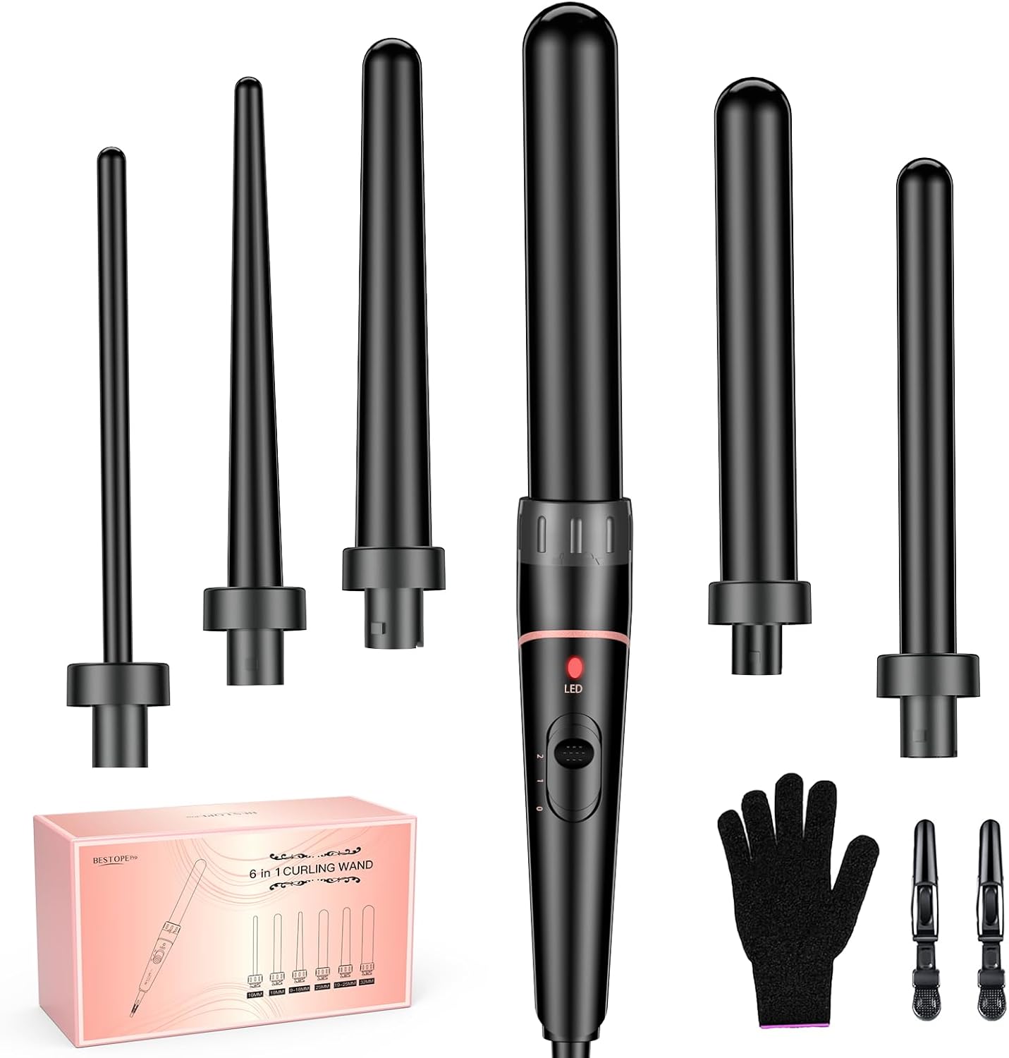 6 in 1 Hair Curling Wand Set Ceramic Curling Iron Fast Heat