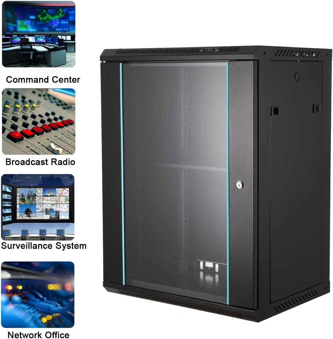 15U Wall Mount Network Server Cabinet Glass Door Black