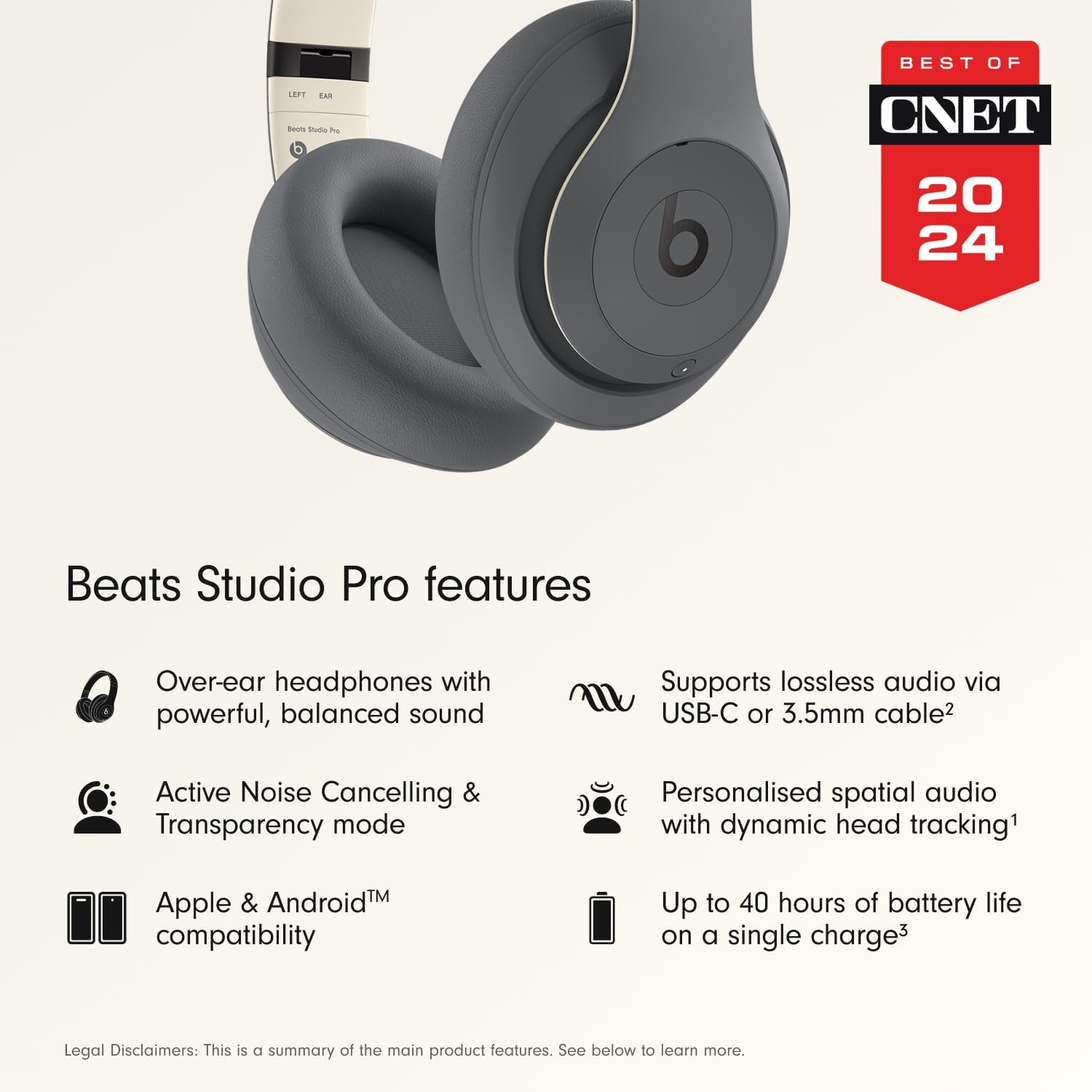 ANC Bluetooth Over Ear Headphones Spatial Audio USB C Lossless 40H