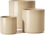 Ceramic Plant Pots Set 3 Sand Beige Indoor Planters Drainage