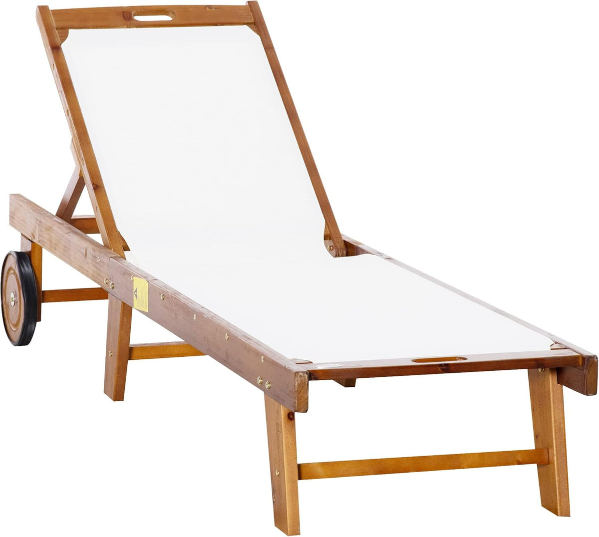 Acacia Wood Sun Lounger Adjustable Garden Recliner with Wheels
