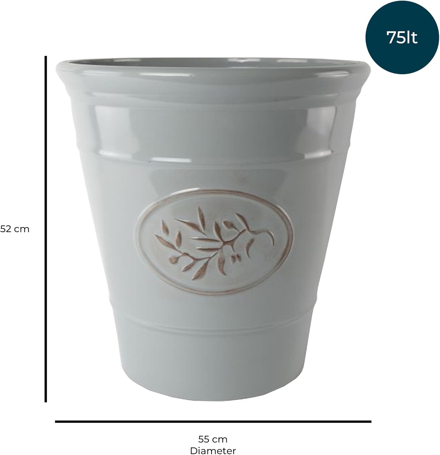 50cm Olive Planter Grey Round Garden Pot Lightweight Frost Proof