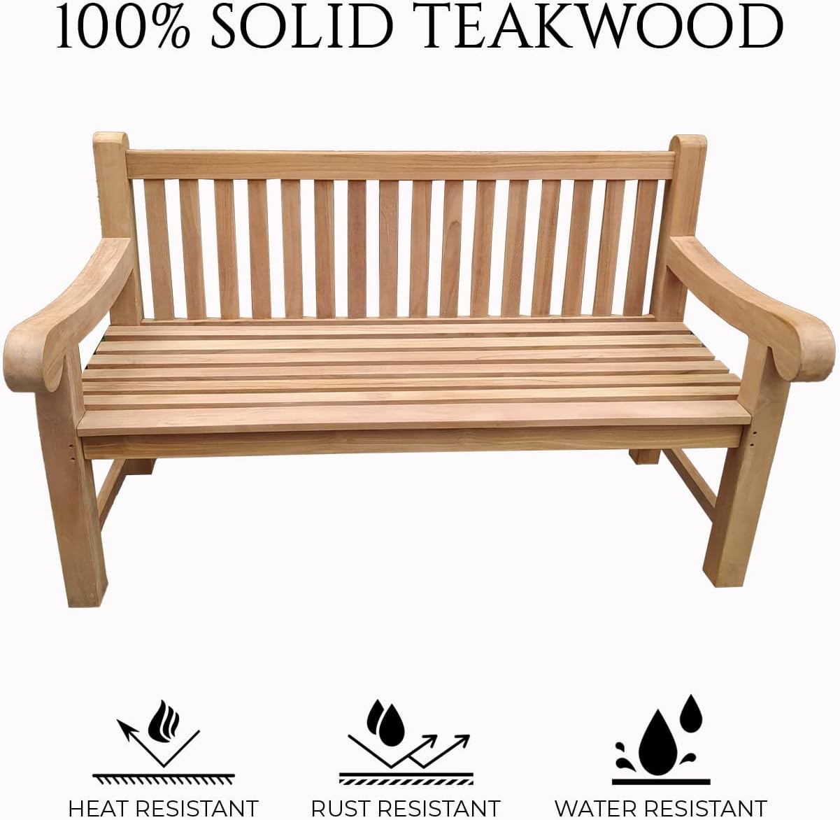 Extra Large Teak Garden Bench 180cm 4 Seater Outdoor Wooden Patio Bench