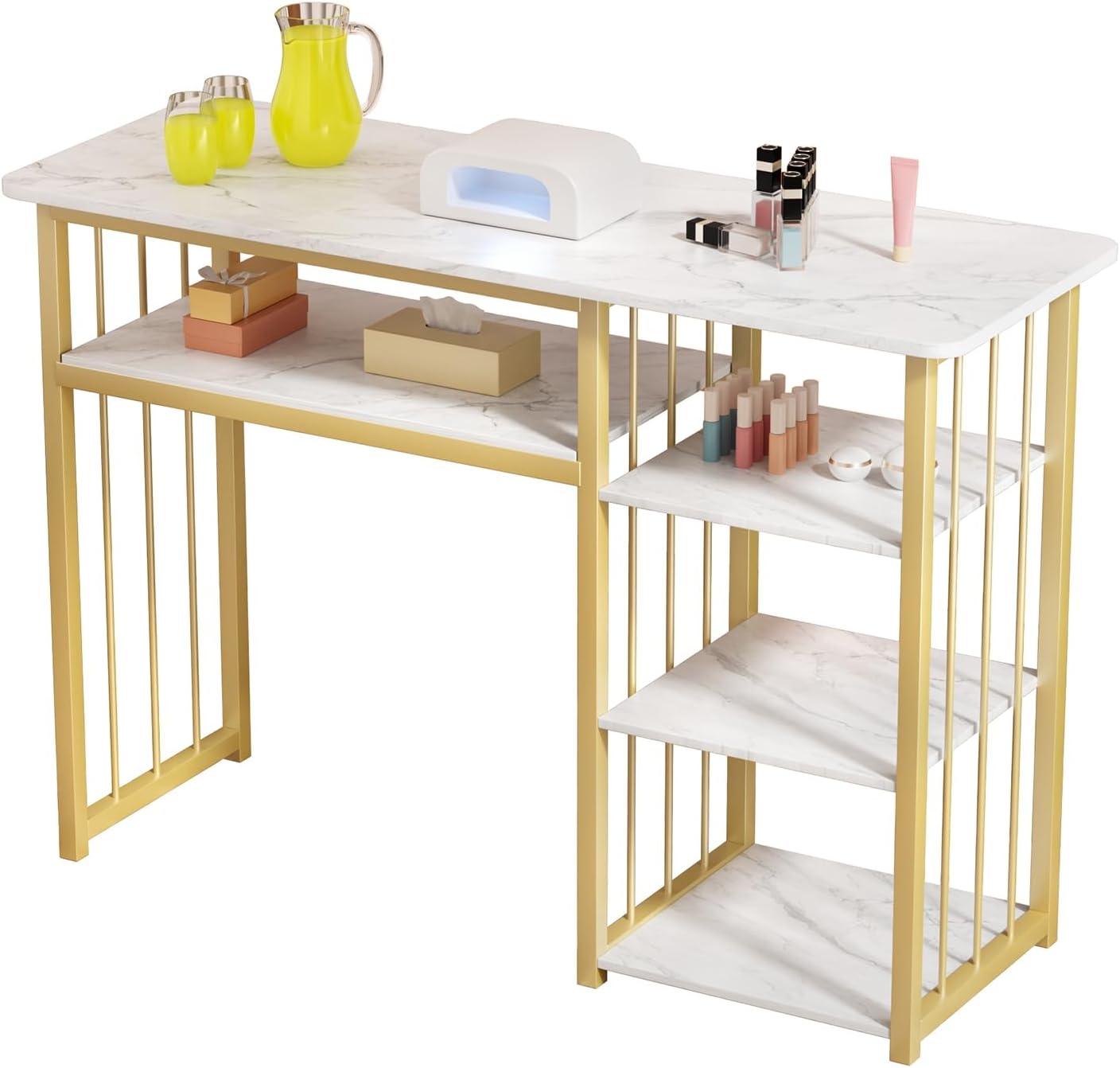 Manicure Nail Table Desk Marble Top 3 Tier Storage Salon Spa