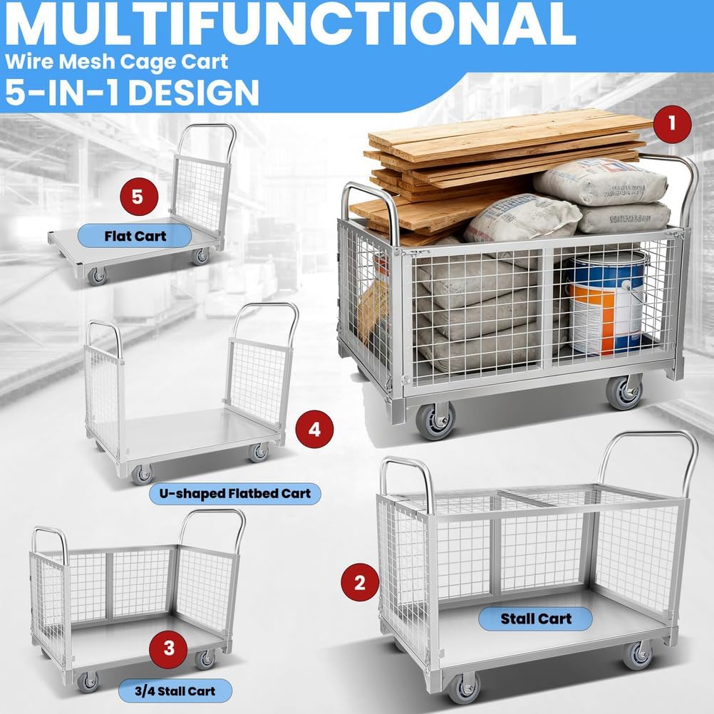 2200LBS 4 in 1 Platform Truck Cart with Cage Dolly
