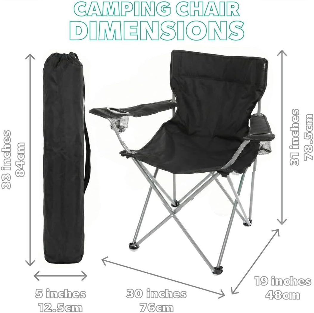 4 Pack Black Folding Camping Chairs with Cup Holder