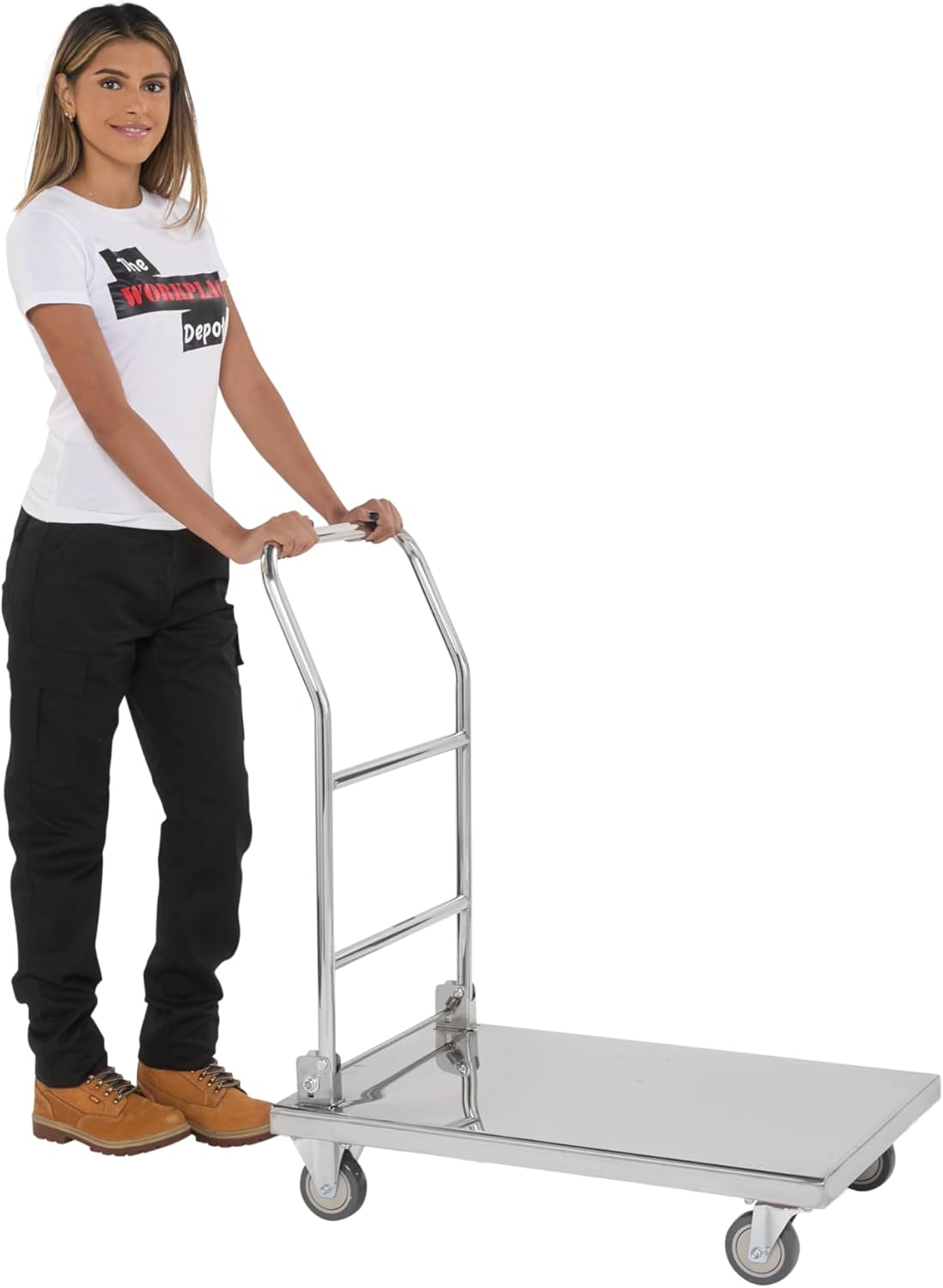150KG Stainless Steel Platform Trolley Folding Handle