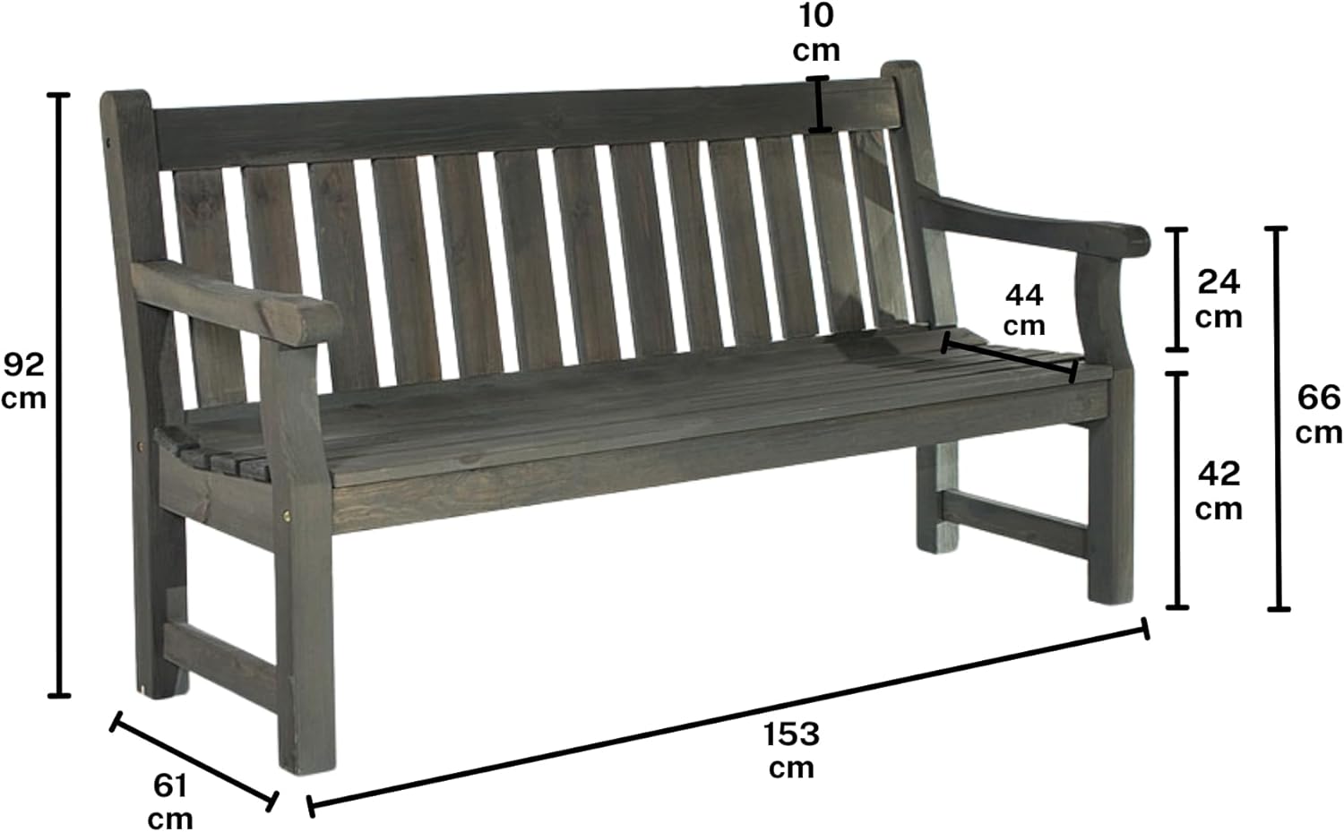 150cm Wooden Garden Bench 3 Seater Heavy Duty Patio Park Seat Dark Grey