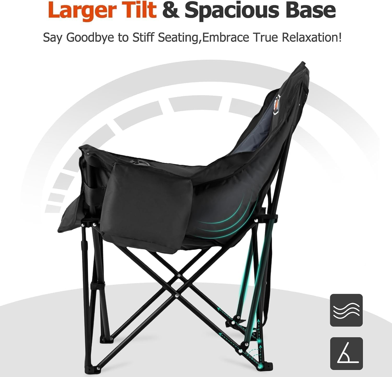 Oversized XL Camping Chair 450lb Padded Black Fold