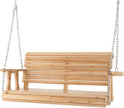 2 Seater Wooden Garden Swing Bench Cup Holders Natural