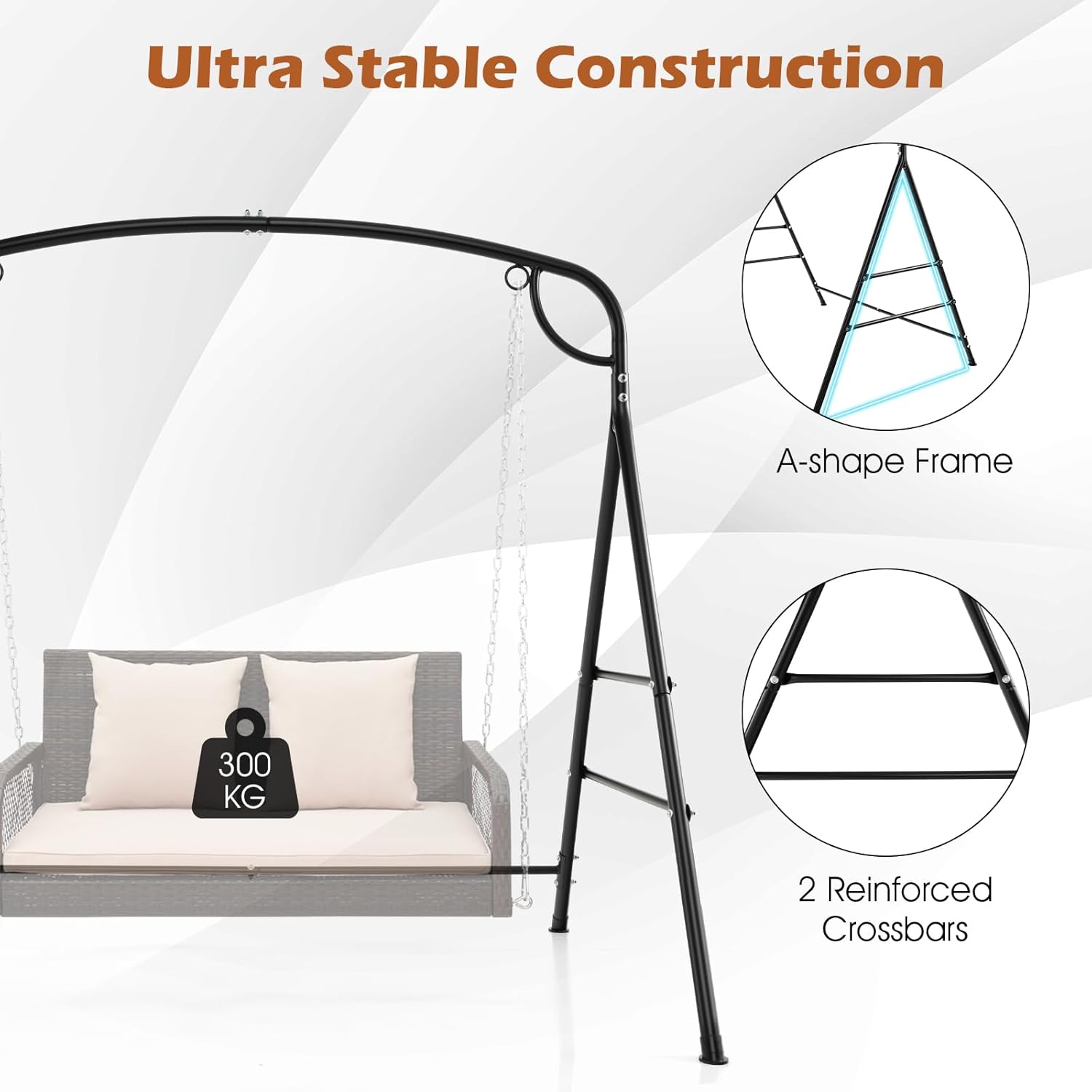 Outdoor Metal Swing Frame A Shape Stand Black 240kg