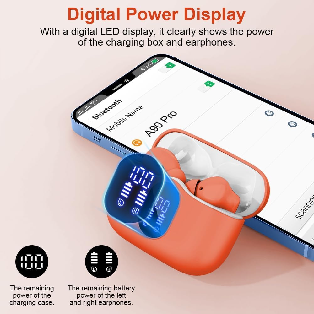 Mini Bluetooth 5.4 Wireless Earbuds ENC Mic 36H Playtime LED Case