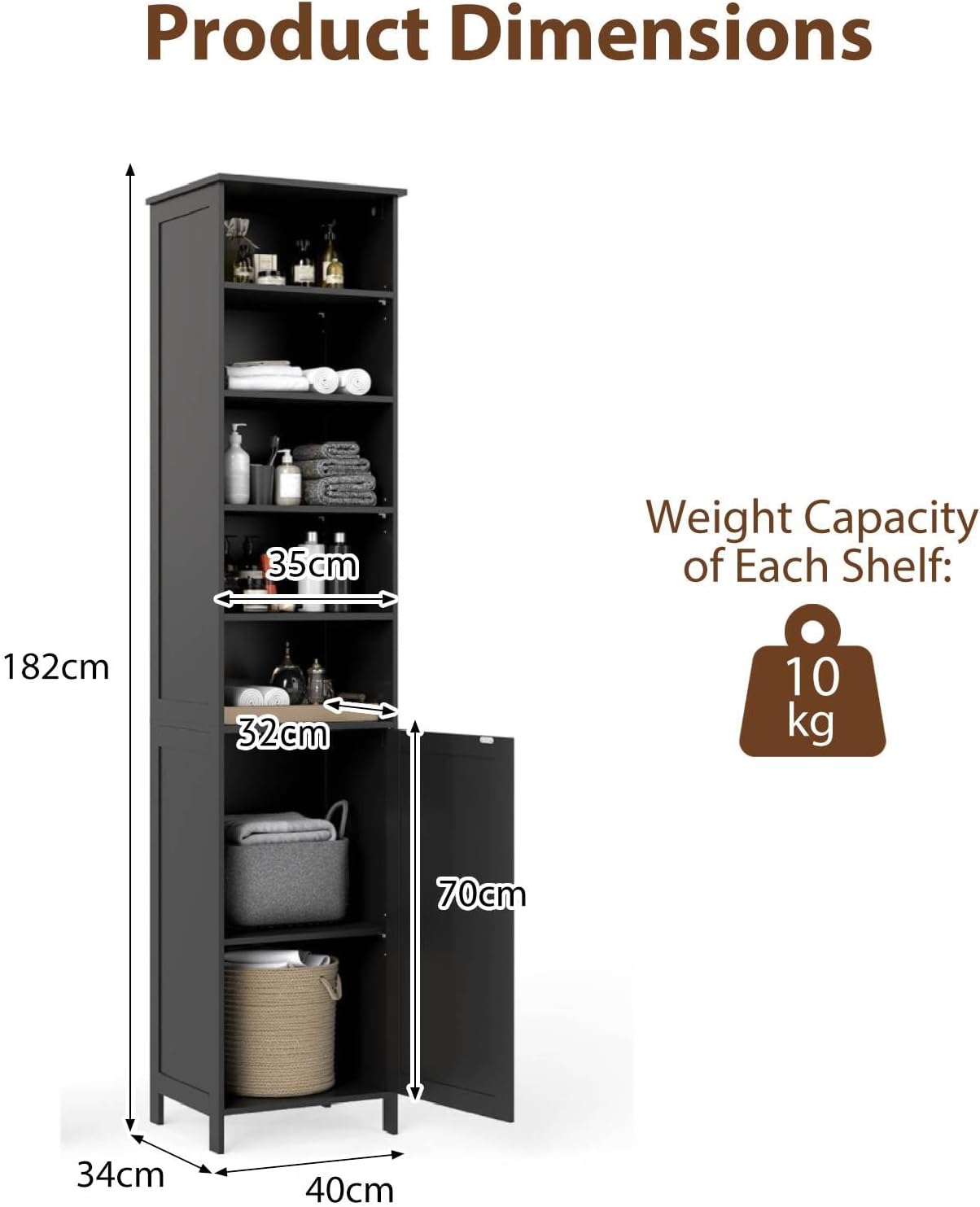 Tall Bathroom Storage Cabinet Shelf Cupboard Black