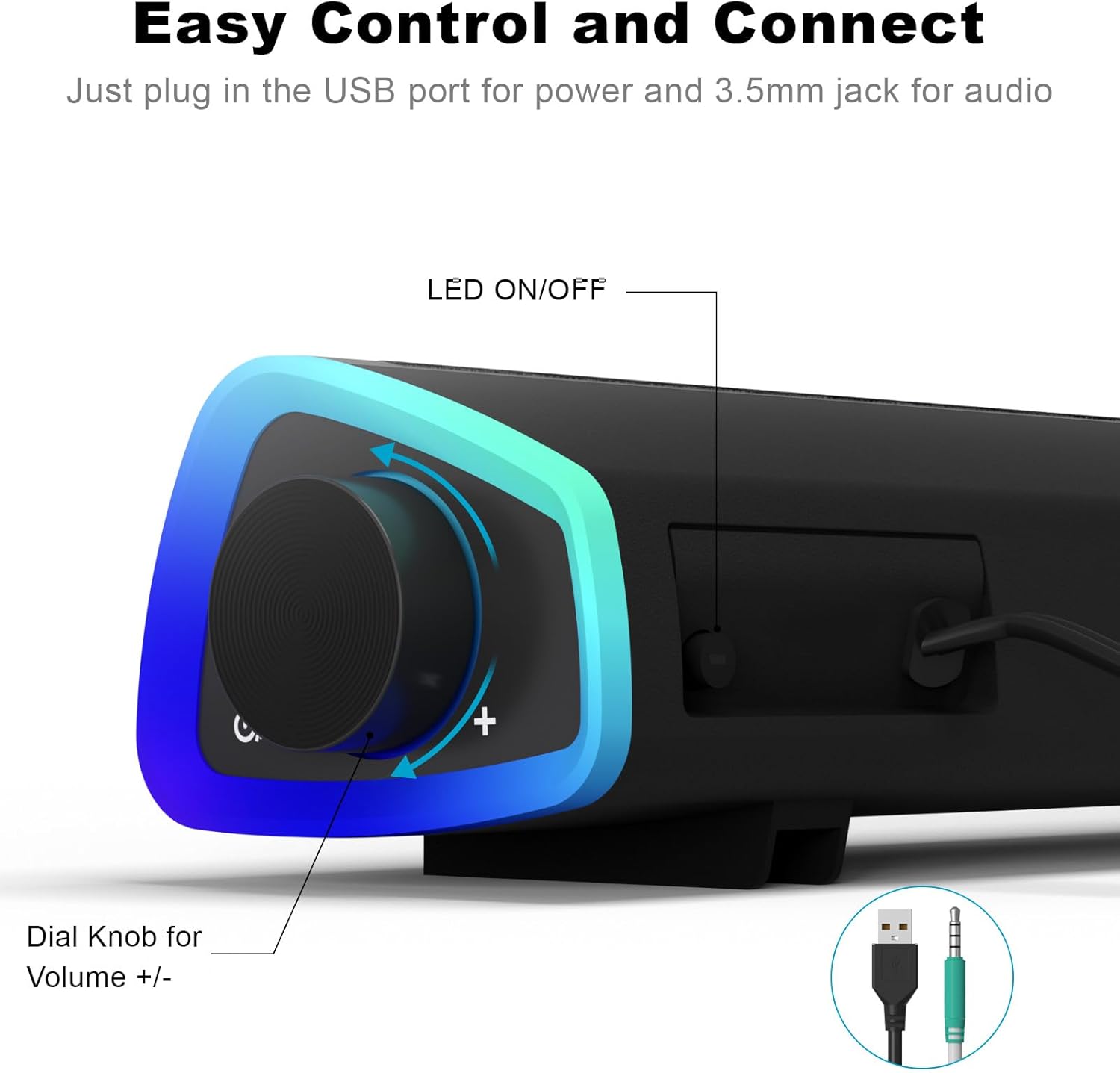 USB Computer Soundbar Speakers RGB LED Desktop PC Laptop