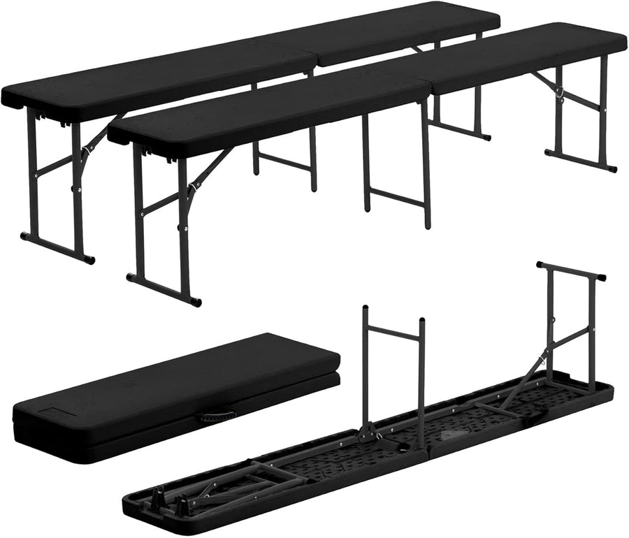 Set of 2 Folding Garden Benches 6ft Portable Party Seats Black