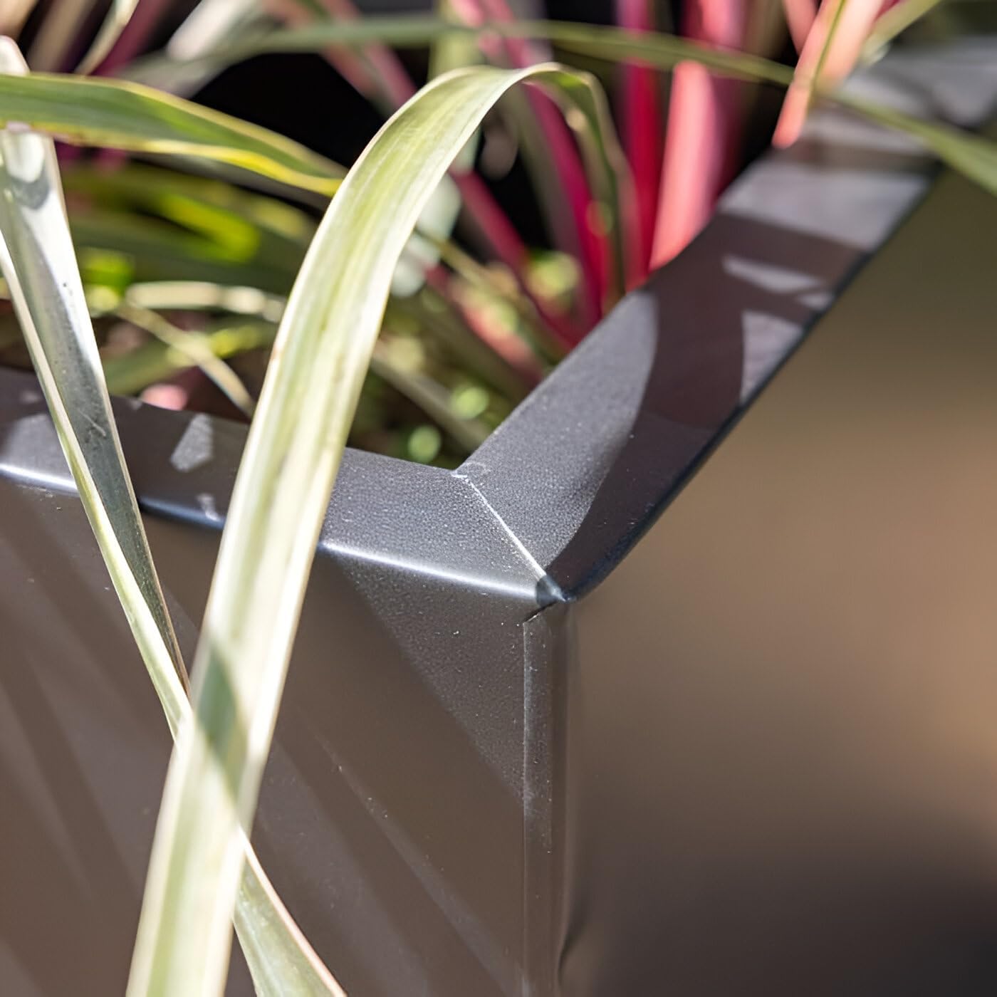 64cm Metal Garden Planter Gunmetal Black Zinc Rectangular Pot