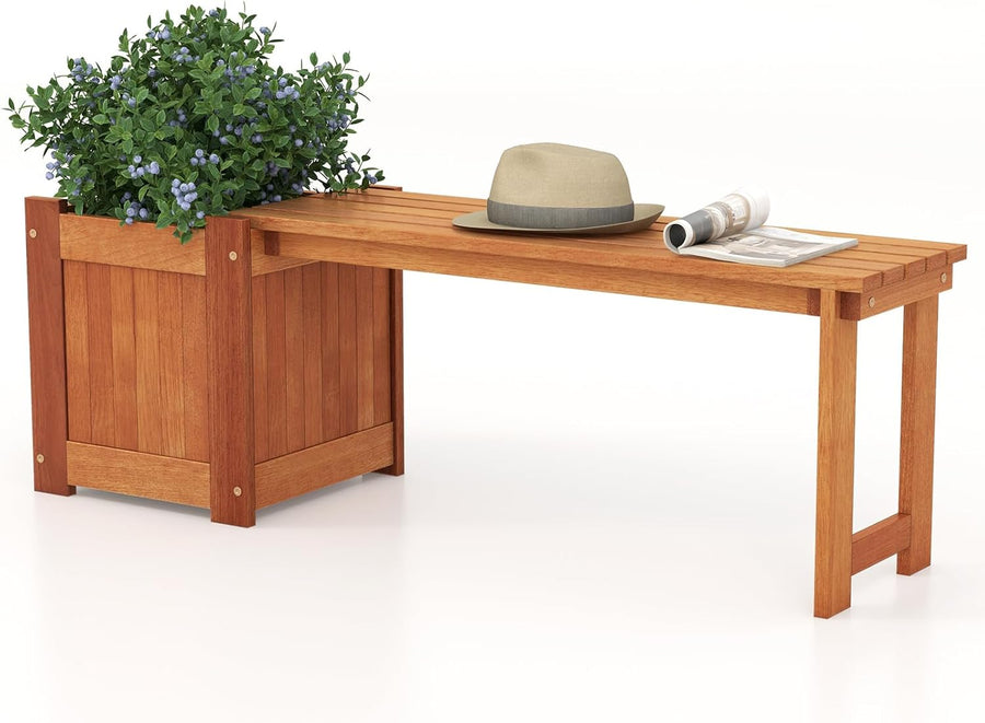 Wooden Planter with Bench 137cm Garden Seat Raised Bed Box