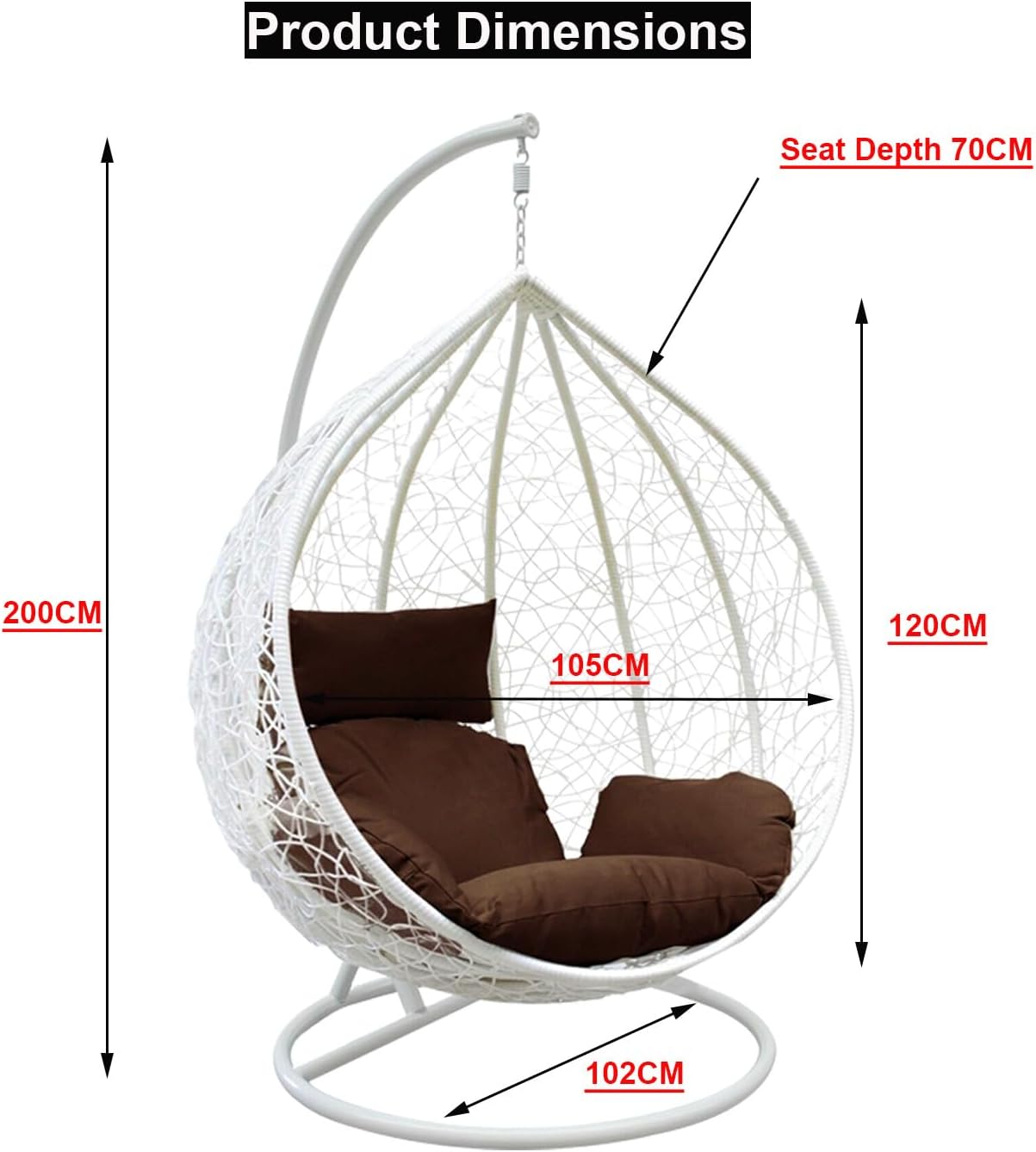 Rattan Hanging Egg Chair with Stand White Brown