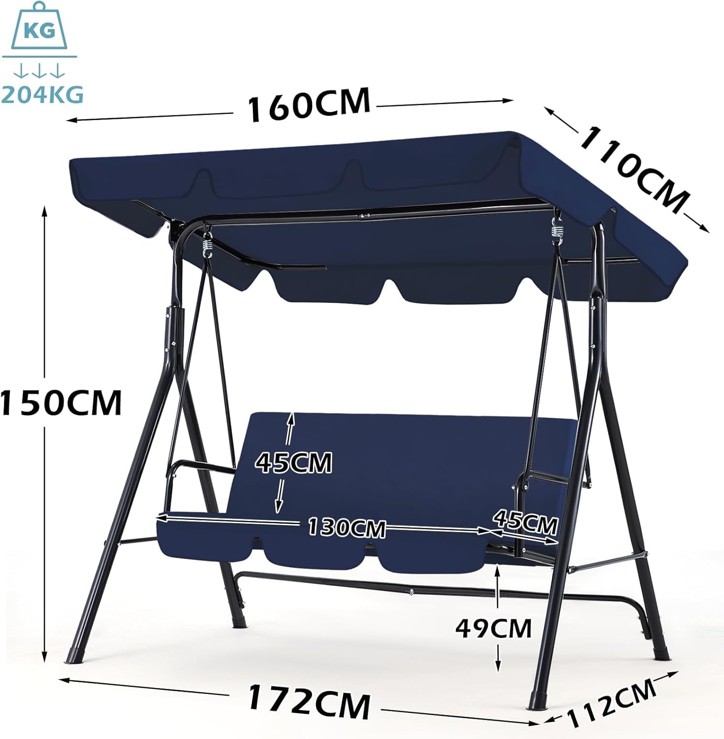 Blue 3 Seater Garden Swing Chair with Canopy