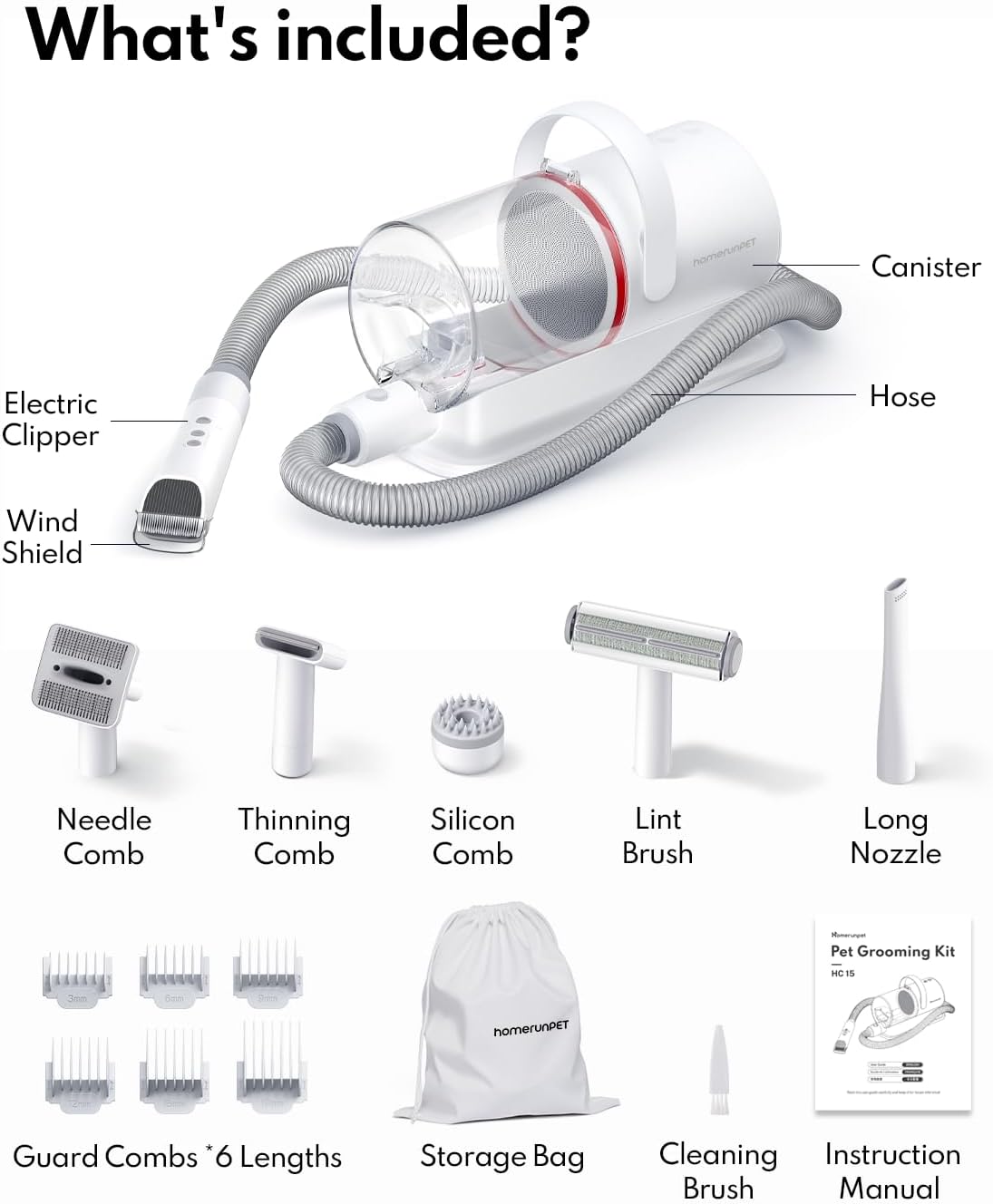 Ultra Quiet Pet Grooming Vacuum Kit 6 Tools Hair Remover