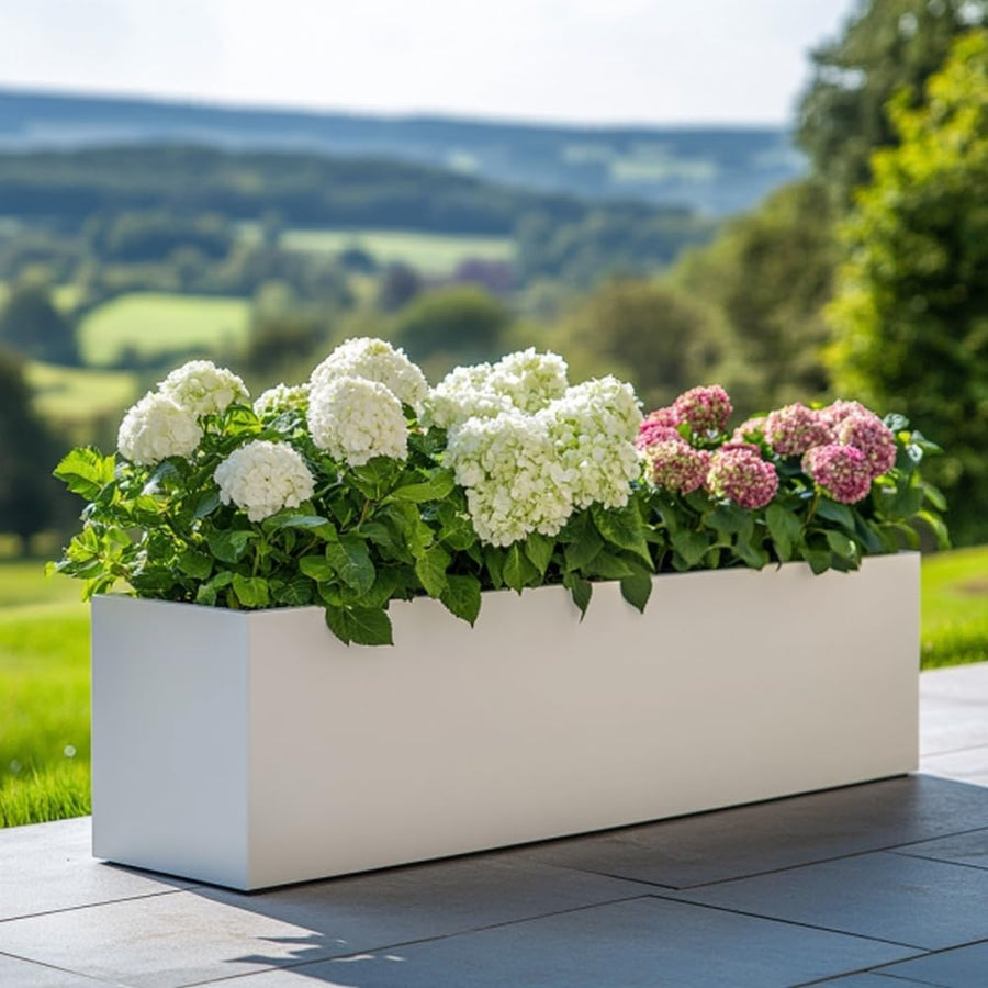 100cm Matte White Zinc Trough Planter No Assembly