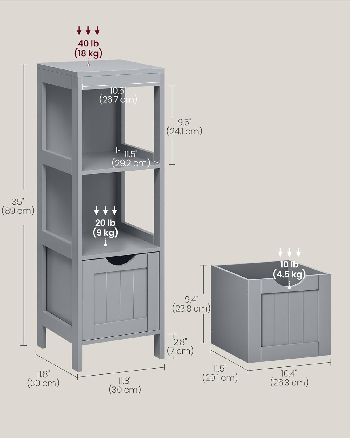 Bathroom Storage Cabinet Grey 2 Drawers Shelf Unit