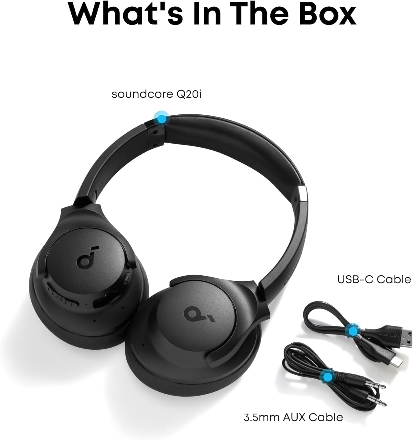 Black ANC Bluetooth Over Ear Headphones 40H Playtime Hi Res